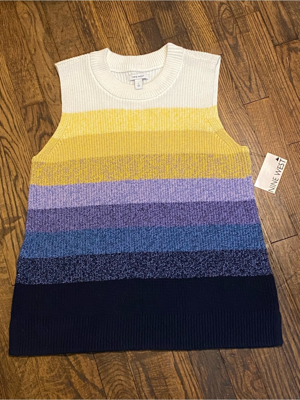 Nine West Cream and Multicolor Striped Knit Sleeveless Sweater